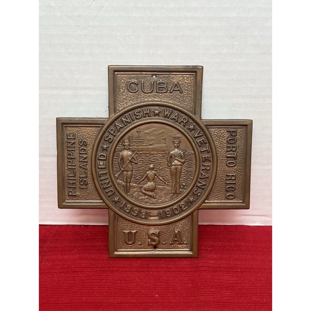 Vintage Spanish American War 1898-1902 Veterans Medal Plaque Grave Marker Bronze